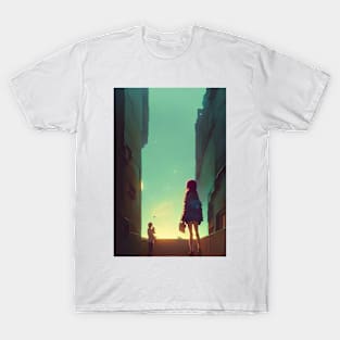 Couple Lofi Scenario Anime Landscape T-Shirt